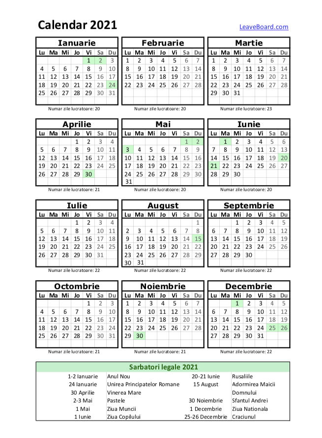 Calendar 2021 Cu Sarbatori Legale | 2022 Calendar