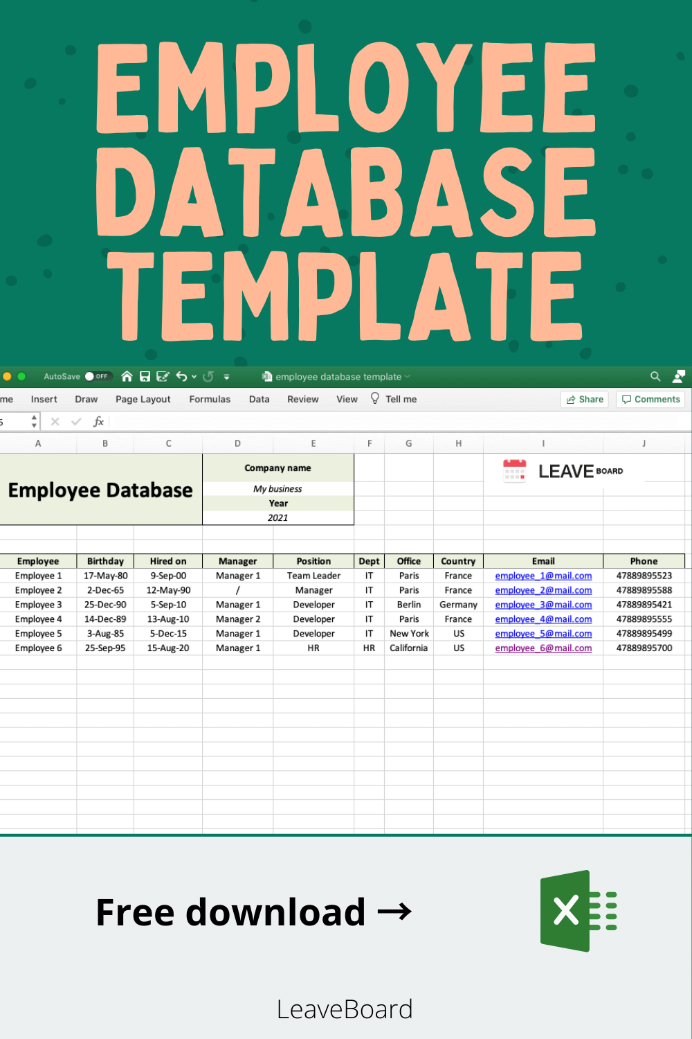 Employee Database Excel Template Free Download Printable Templates