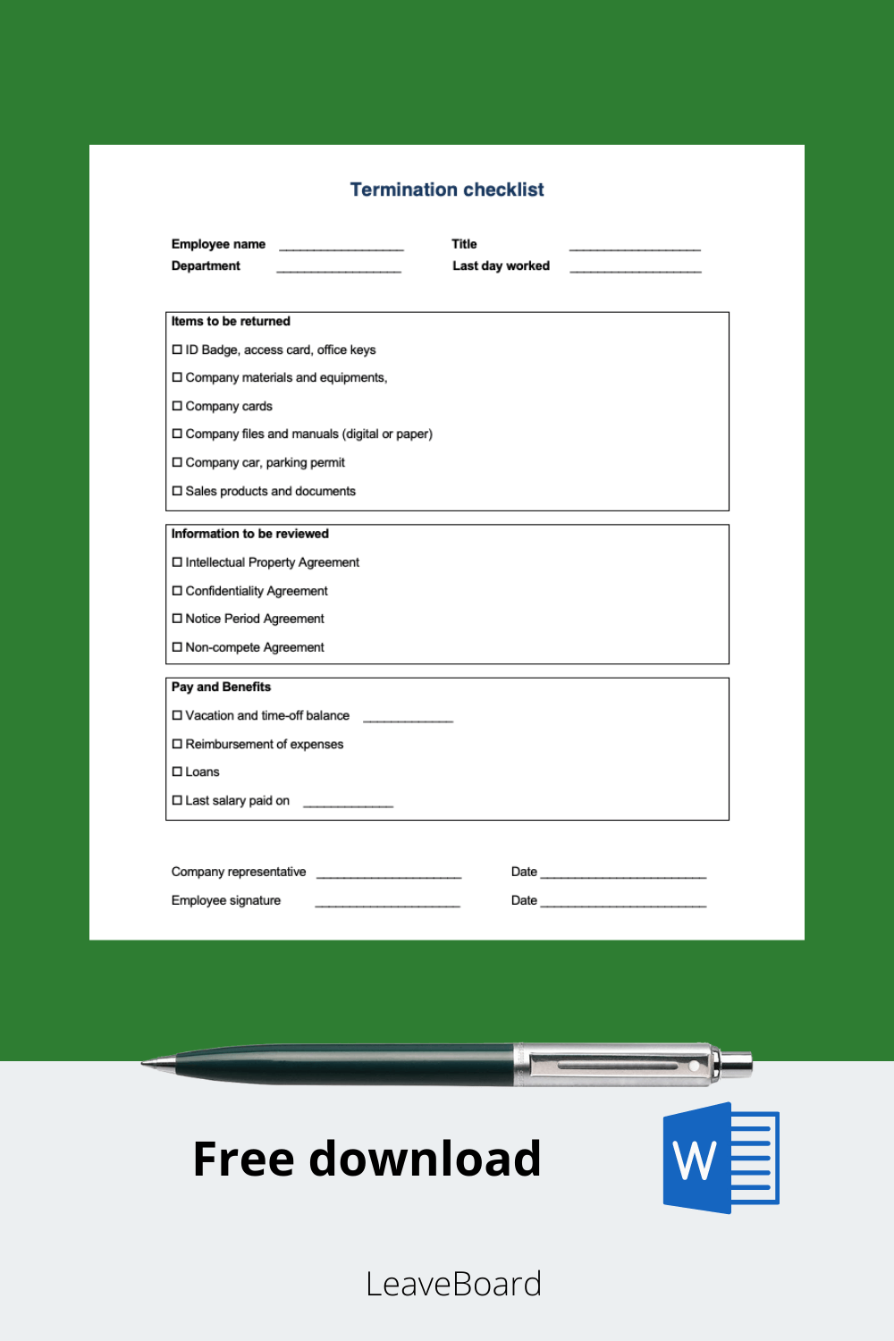 Termination checklist | Leave Board
