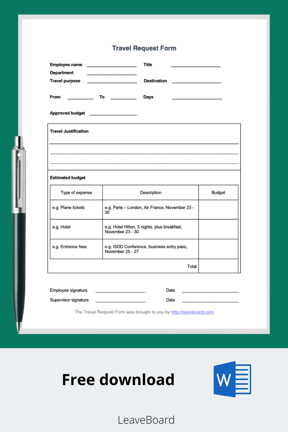 Travel request form  Travel request template  Leave Board