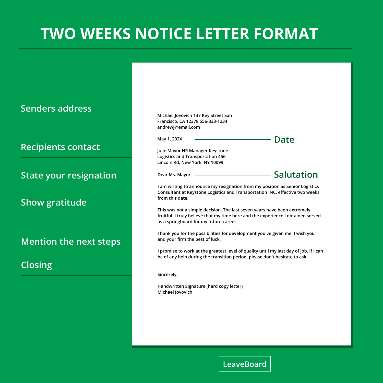 formal resignation letter with 1 weeks notice